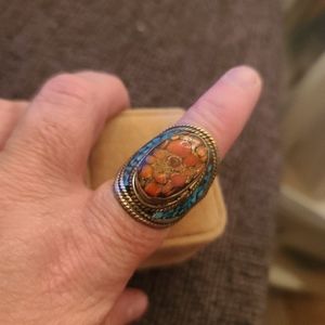 Turquoise and Coral Ring